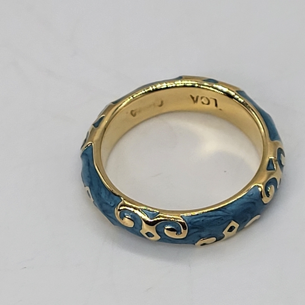 Lauren G Adams Moroccan Ring Hand Painted Light Blue Enamel Swirl Design Size 7 - Picture 8 of 10